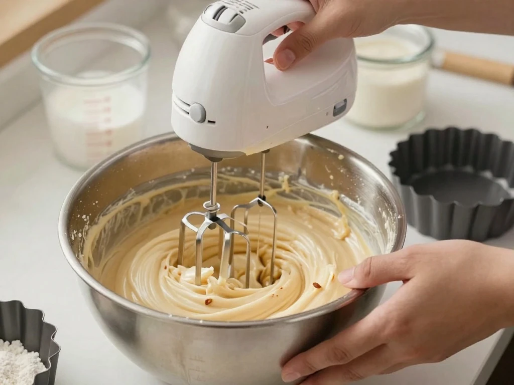 Mixing smooth almond cake batter in one bowl