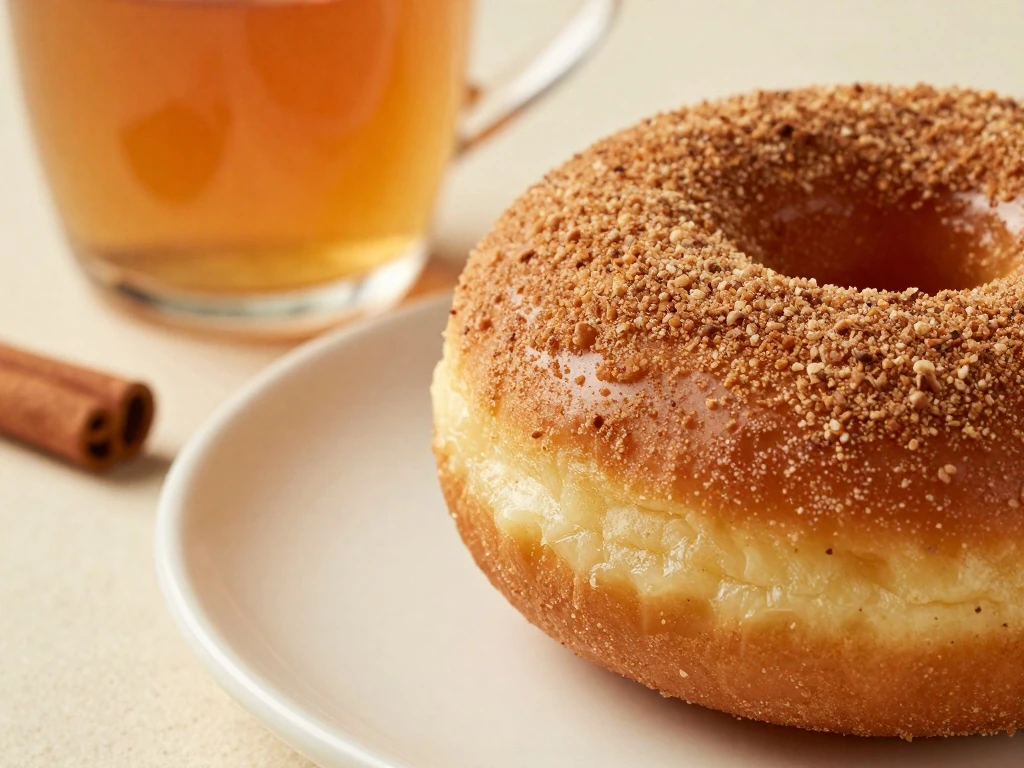 Close-up slice of cinnamon sugar apple cider donut cake
