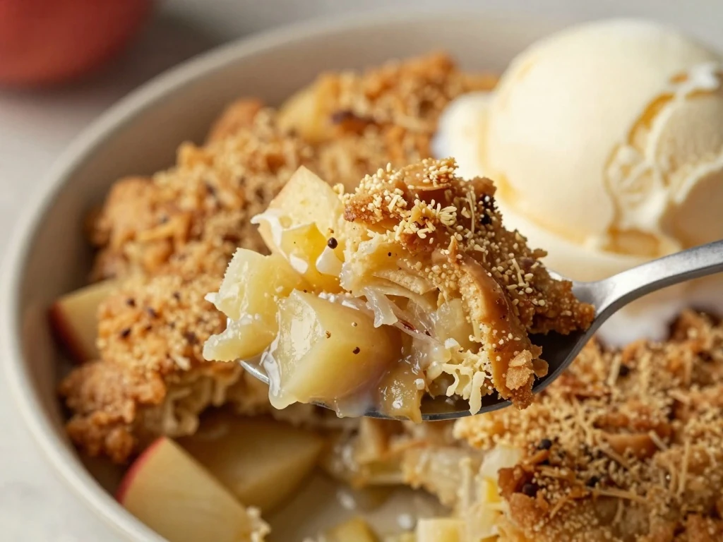 Warm apple pie filling cake mix dessert served with vanilla ice cream