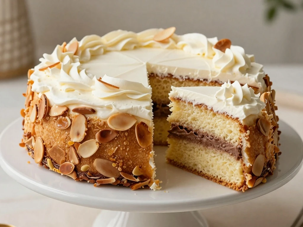 Authentic Italian rum cake with vanilla and chocolate pastry cream layers