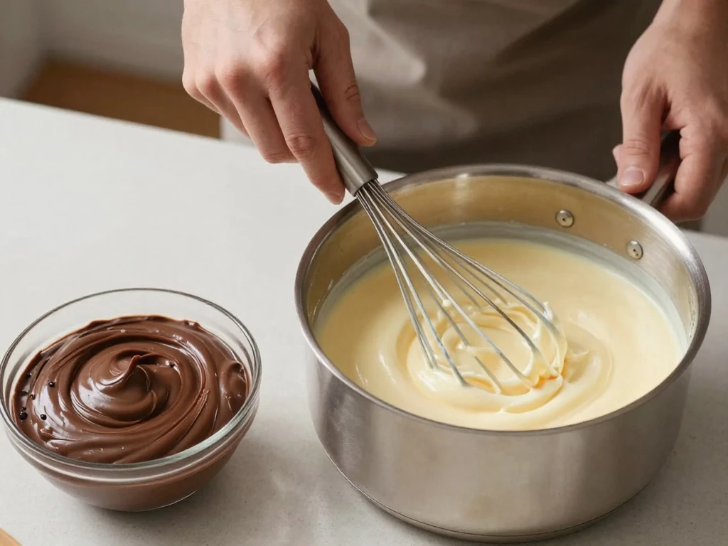Vanilla and chocolate pastry cream for Italian rum cake