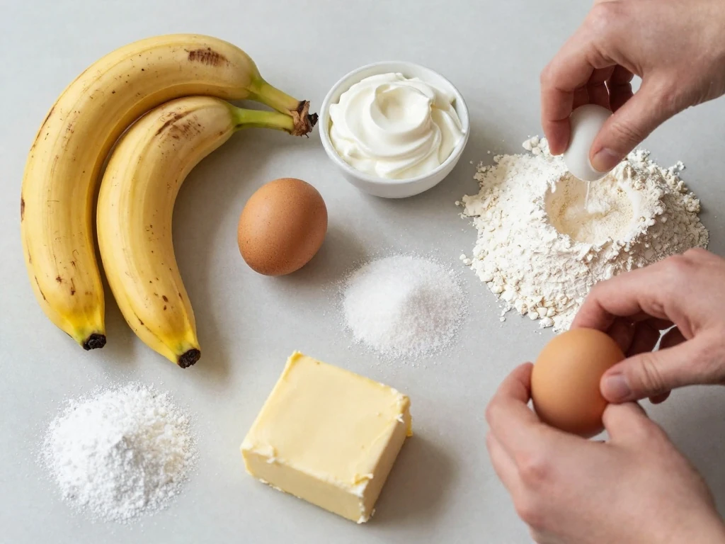 Ingredients for banana cake and cream-cheese frosting