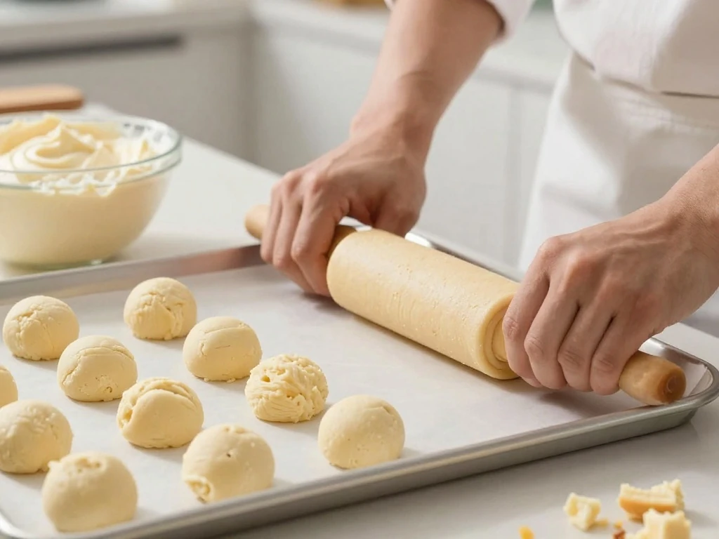 Rolling vanilla cake mixture into cake pop balls
