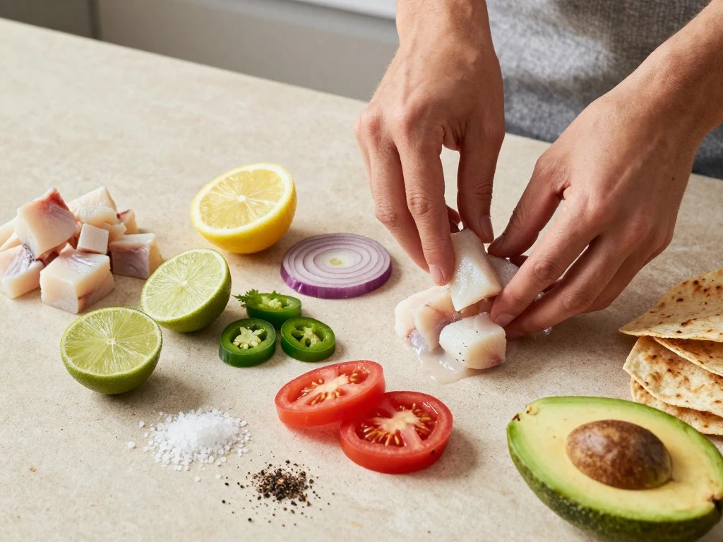 Fresh ingredients for classic homemade ceviche
