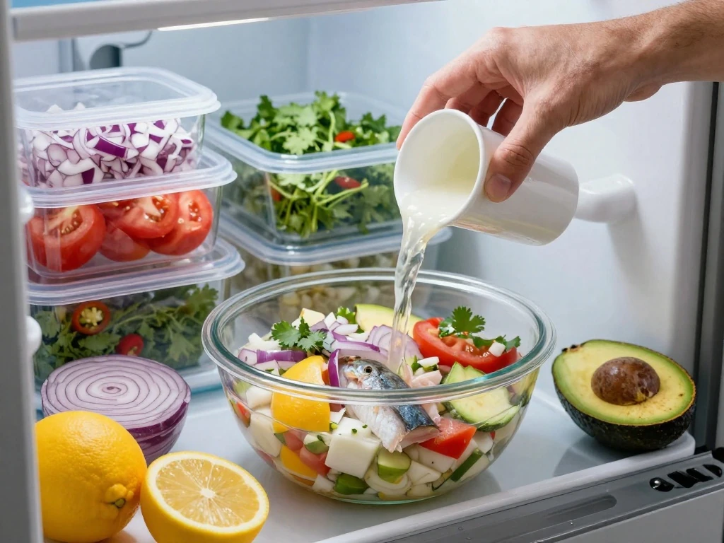 Prepared ceviche components stored separately before serving