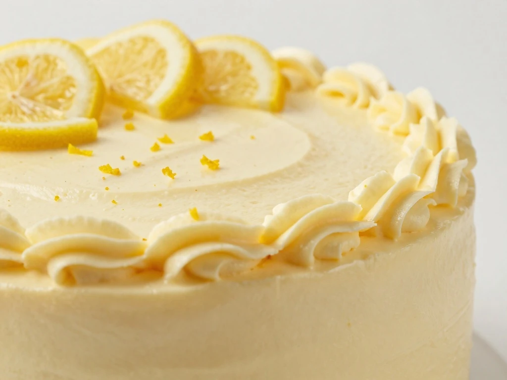 Lemon buttercream cake decorated with lemon zest and slices