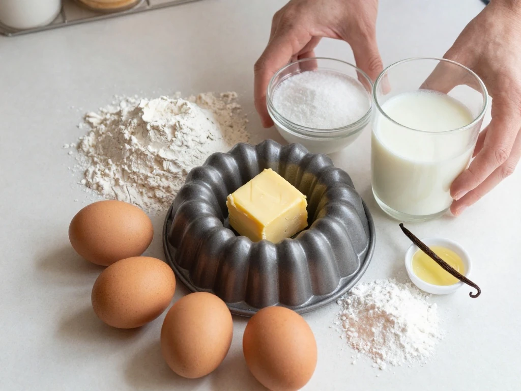 Ingredients for a buttery vanilla lemon pound cake