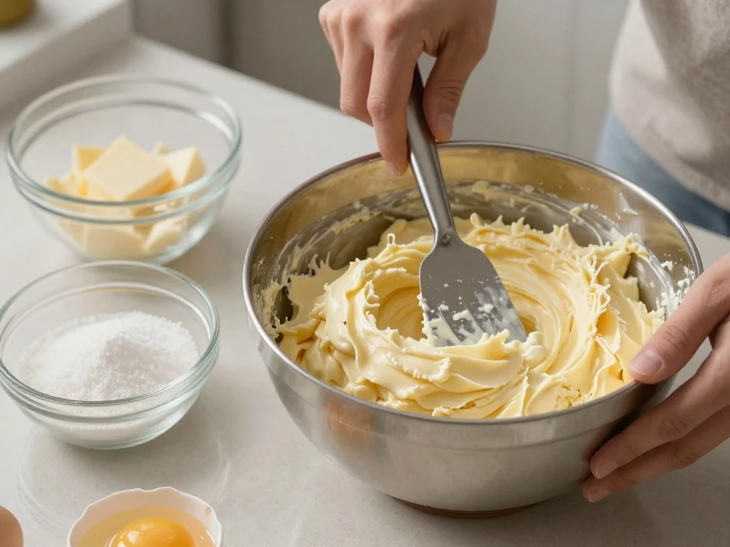 Creamed butter shortening and sugar for pound cake batter