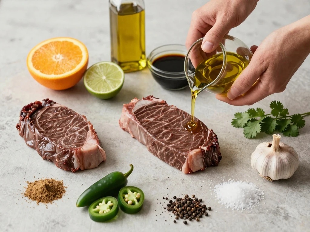 Ingredients for Big J's Carne Asada marinade and steak