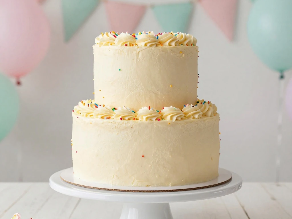 Three-layer vanilla funfetti birthday cake with colorful sprinkles