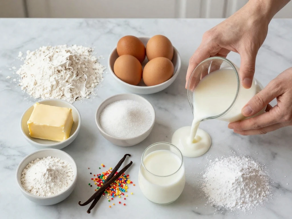 Ingredients for vanilla funfetti birthday cake and buttercream