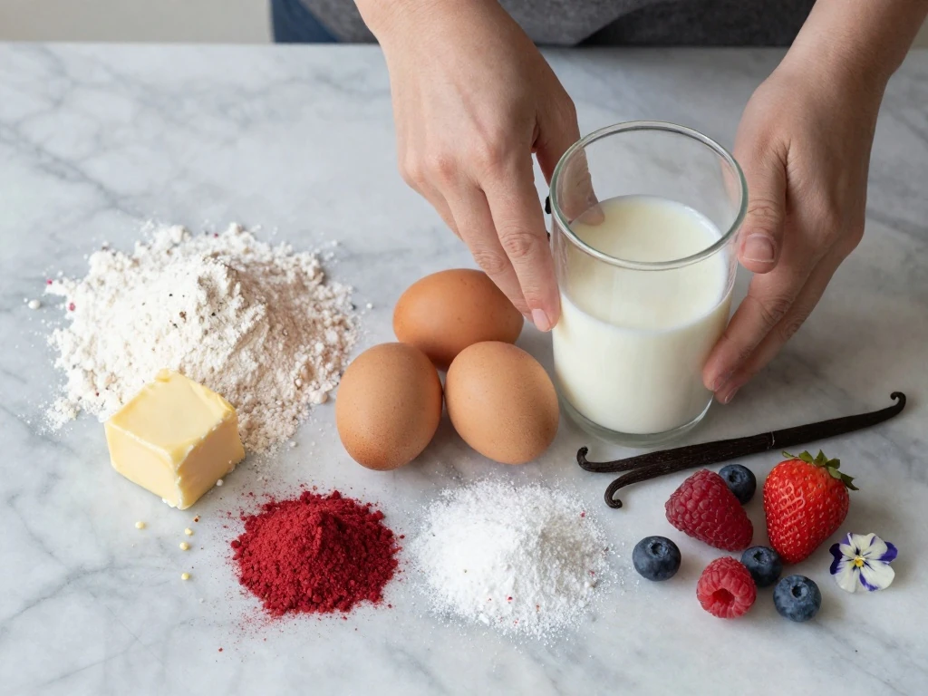 Ingredients for raspberry vanilla birthday cake