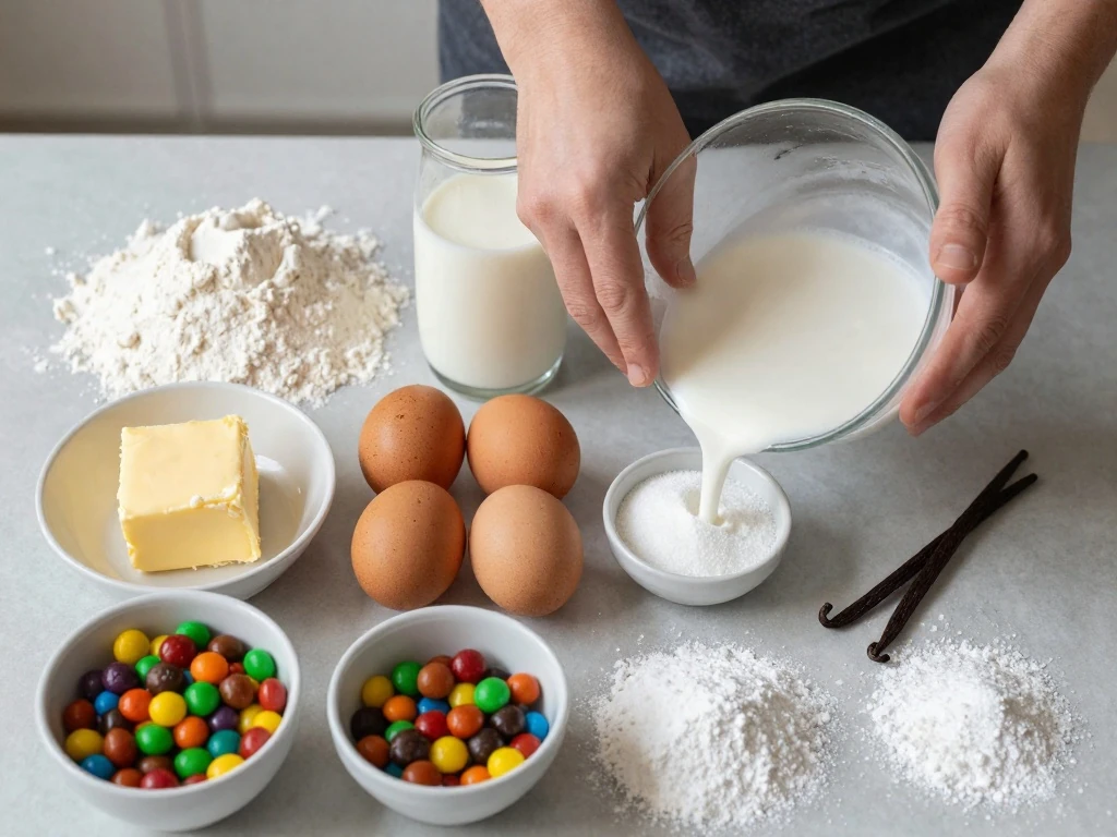 Ingredients for vanilla birthday cake and buttercream