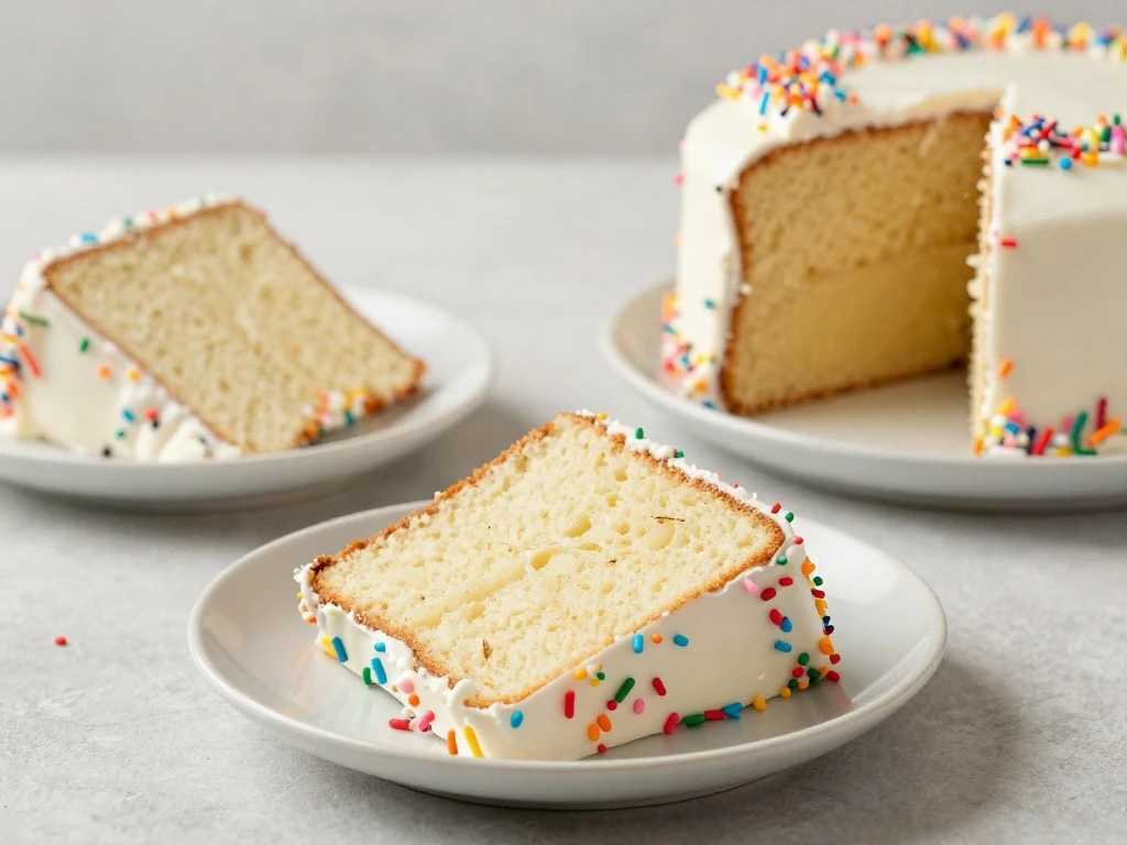 Slices of vanilla birthday cake ready to serve