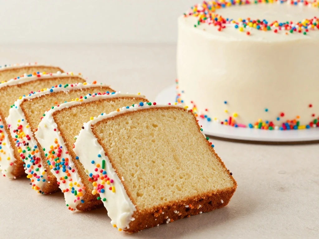 Serving and storing slices of homemade vanilla birthday cake