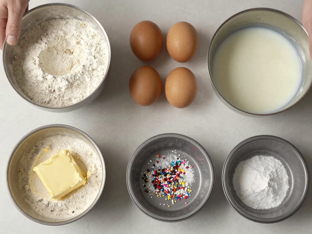 Ingredients for an easy homemade birthday cake and buttercream