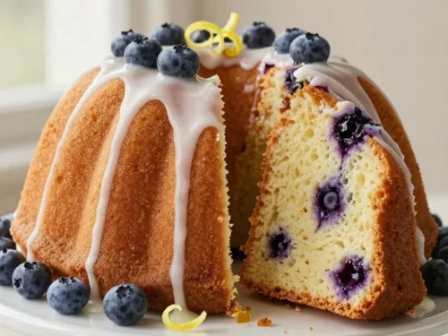 Blueberry Pound Cake Recipe with Fresh Berries and Lemon Glaze