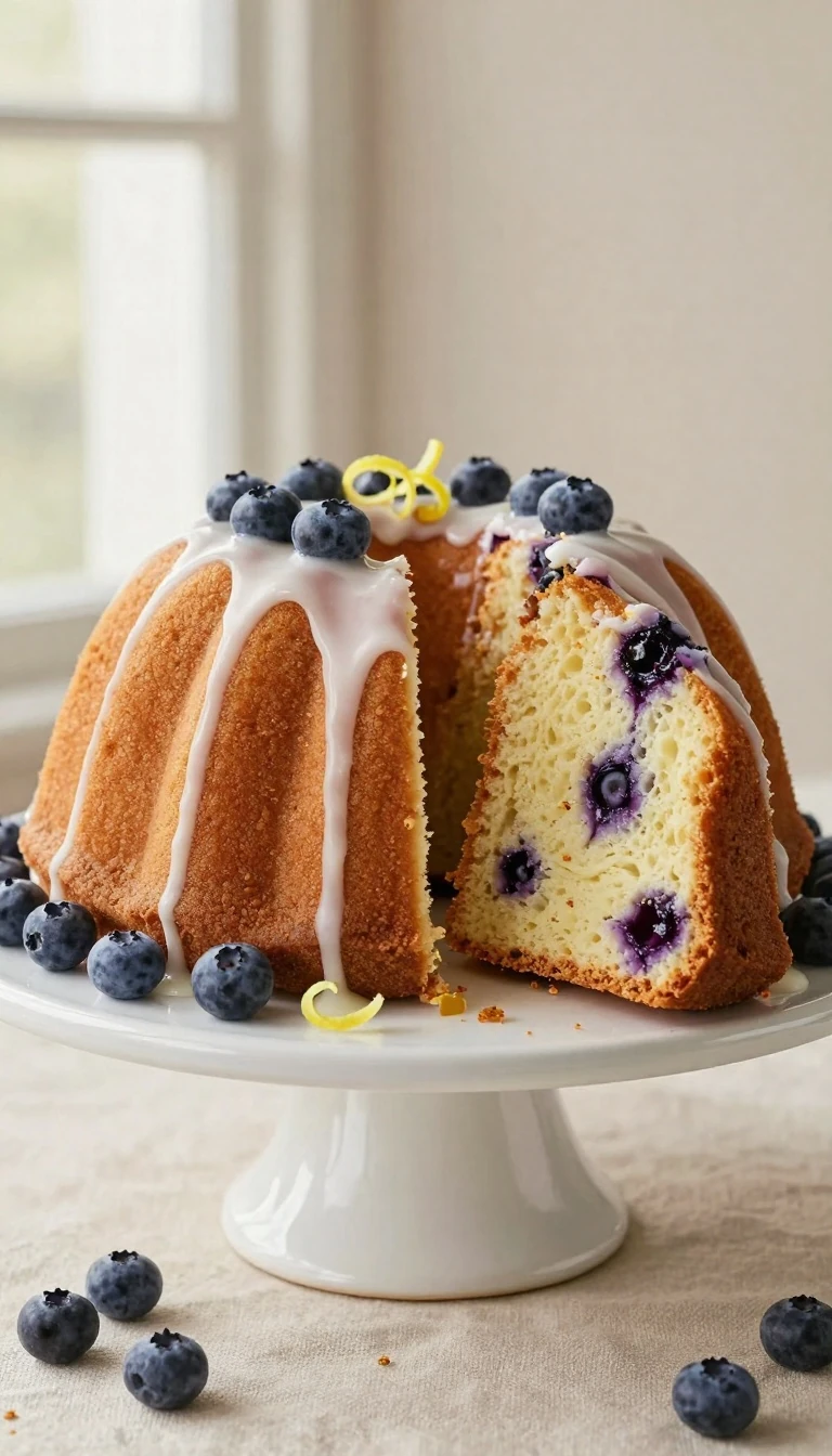 Blueberry Pound Cake Recipe with Fresh Berries and Lemon Glaze