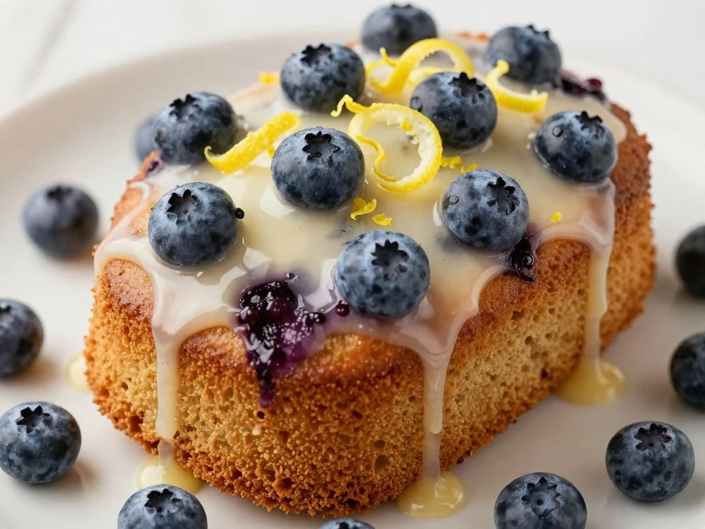 Blueberry pound cake finished with lemon glaze and zest