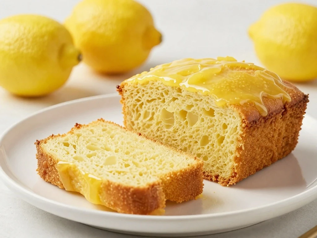 Glazed Bright Lemon Loaf with tender slices