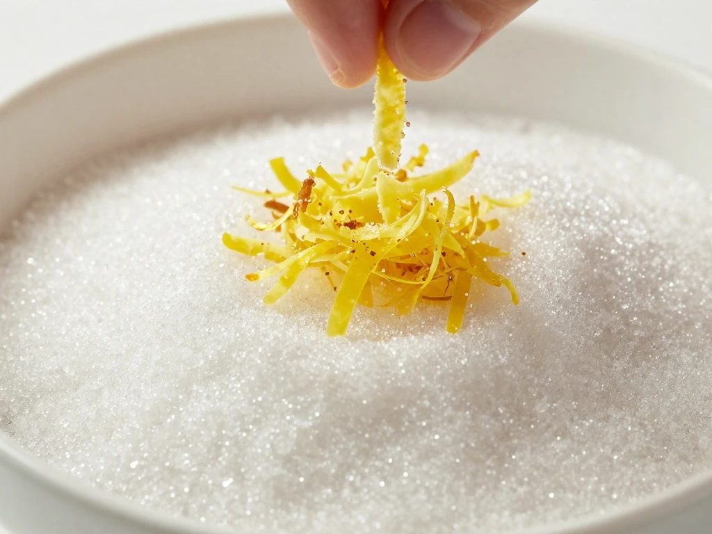 Lemon zest rubbed into sugar for stronger flavor