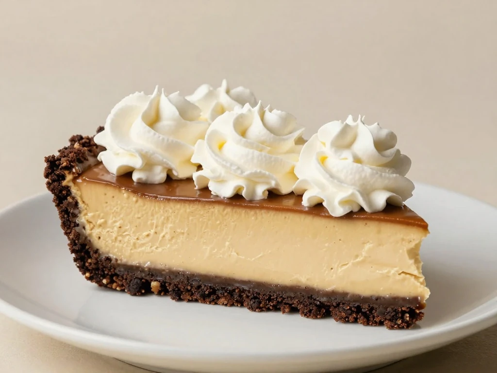 Whole café con leche cream pie with chocolate crust and whipped cream