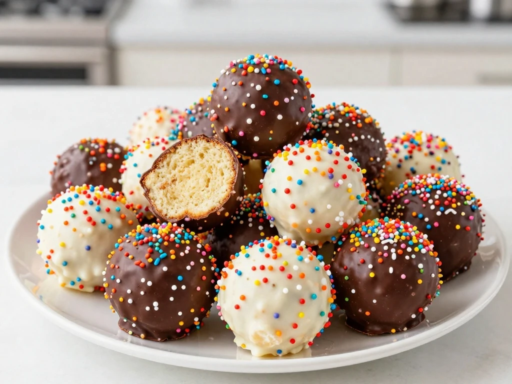 Colorful homemade cake balls arranged on a serving platter