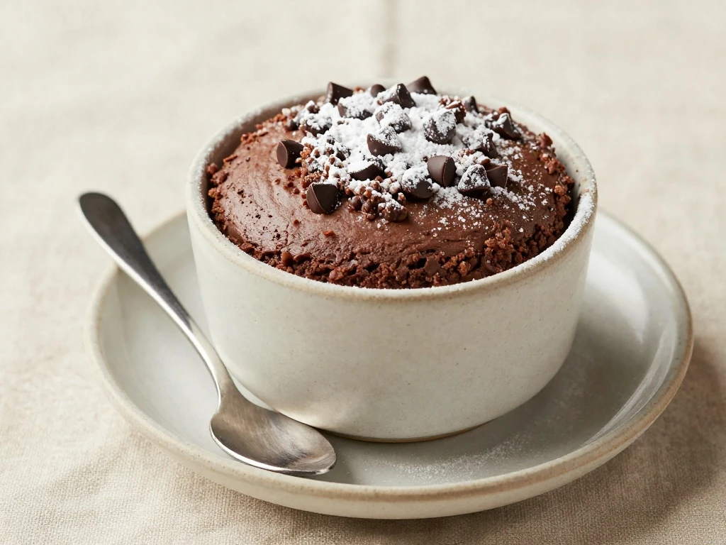 Warm chocolate cake in a cup served with powdered sugar