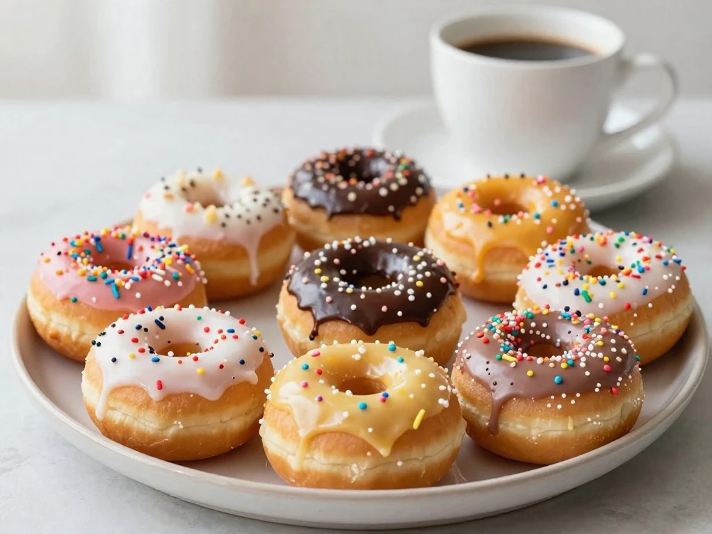 Platter of colorful baked cake mix donuts ready to serve