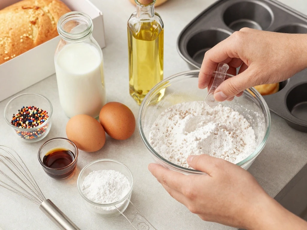 Ingredients for easy cake mix donuts and vanilla glaze