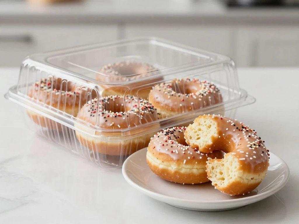 Stored and served baked cake mix donuts