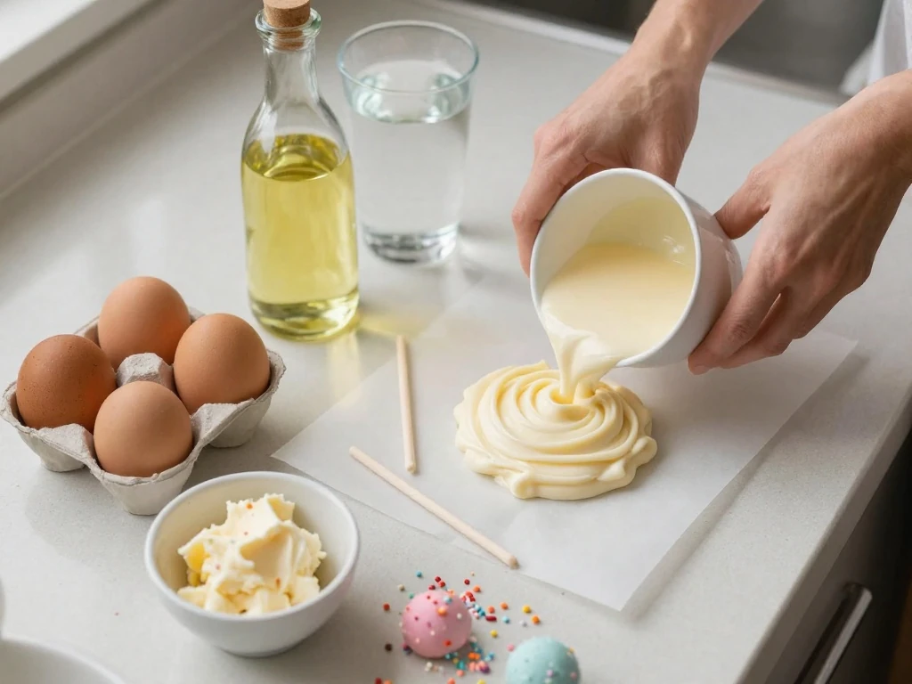 Ingredients for an easy vanilla cake pop recipe