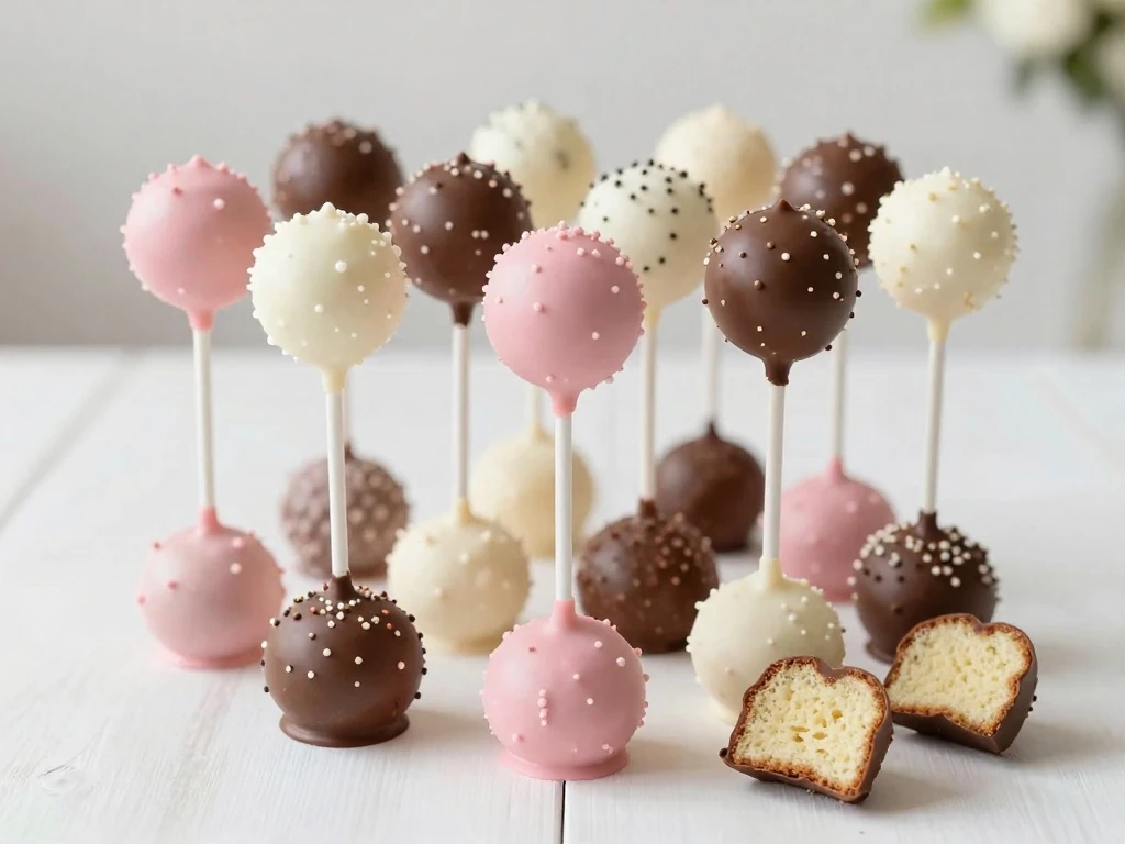 Colorful homemade cake pops arranged on a dessert stand