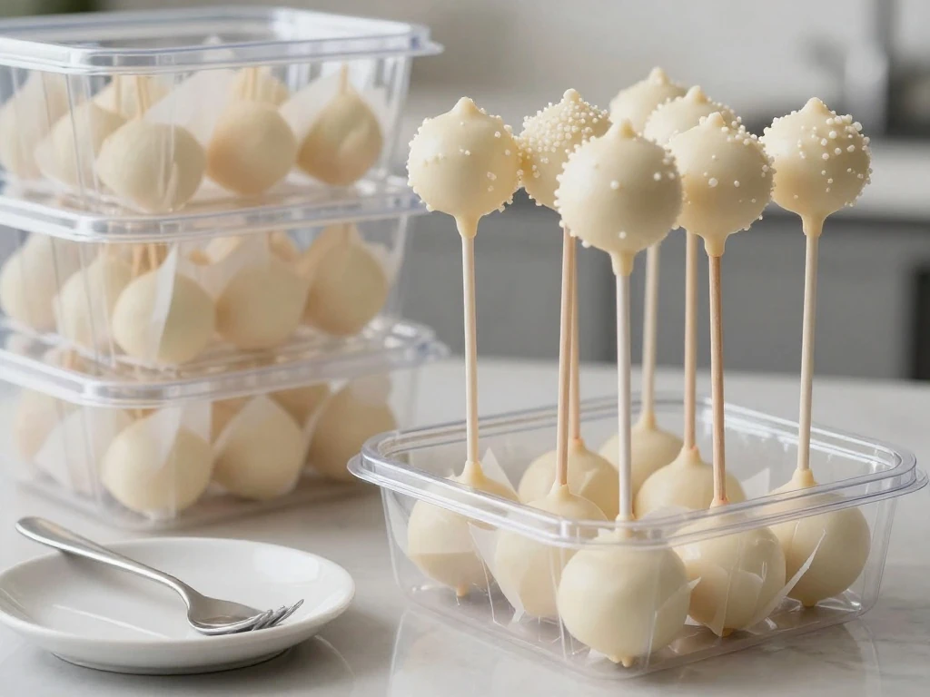 Cake pops prepared for storage and serving