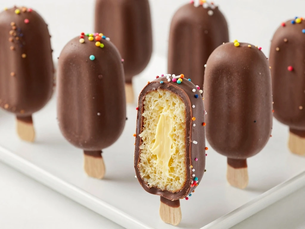 Classic cakesicles with chocolate shells and soft cake centers