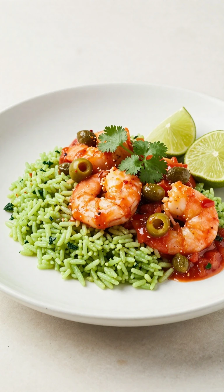 Camarones a la Veracruzana con Arroz Verde Recipe