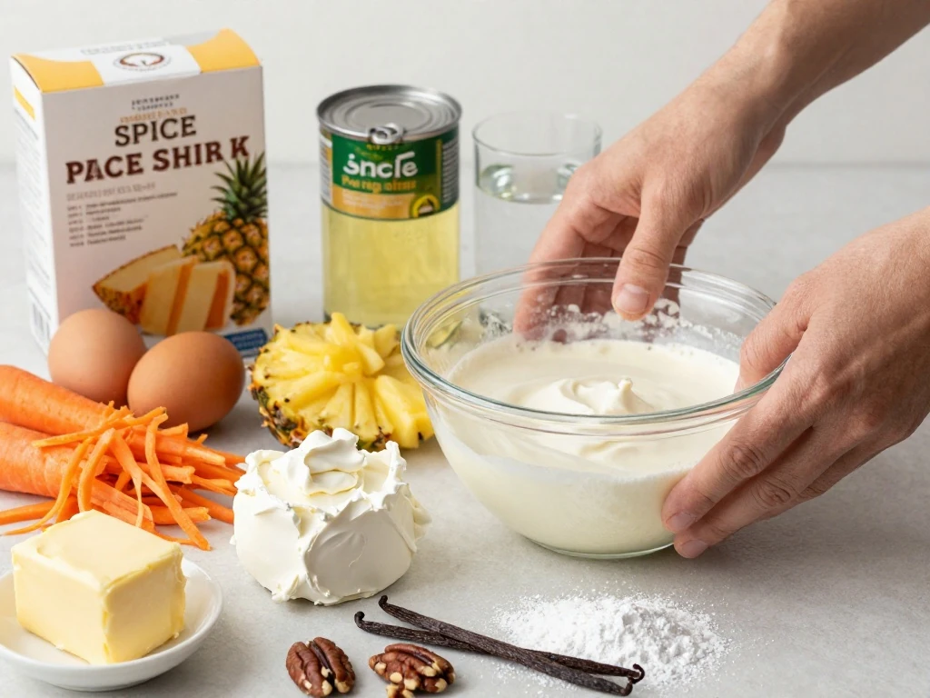Ingredients for easy carrot cake made with box cake mix