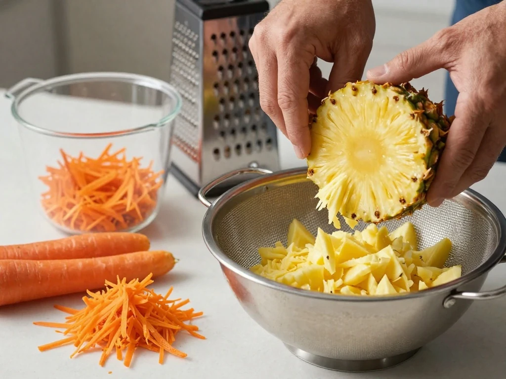 Freshly grated carrots and well-drained pineapple for moist carrot cake