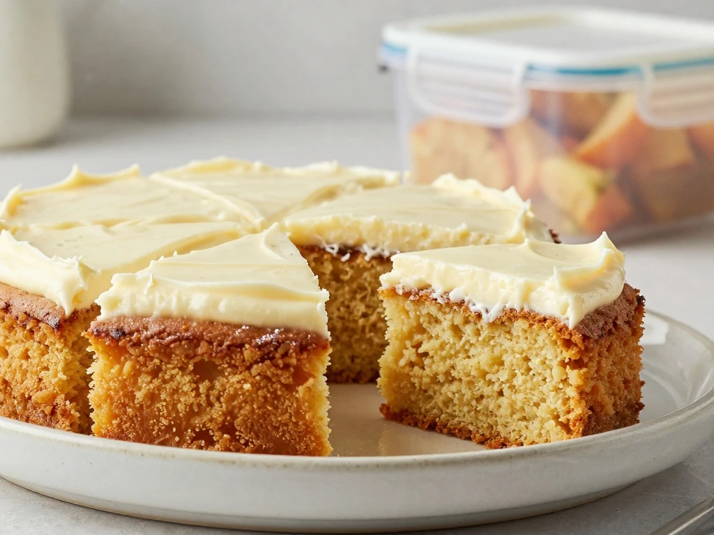 Frosted pineapple carrot cake squares ready to serve