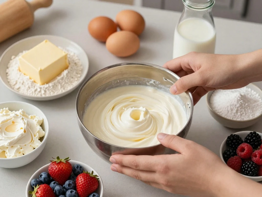 Ingredients for vanilla berry Chantilly cake and mascarpone frosting