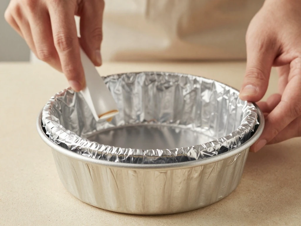 Foil-wrapped springform pan prepared for a cheesecake water bath