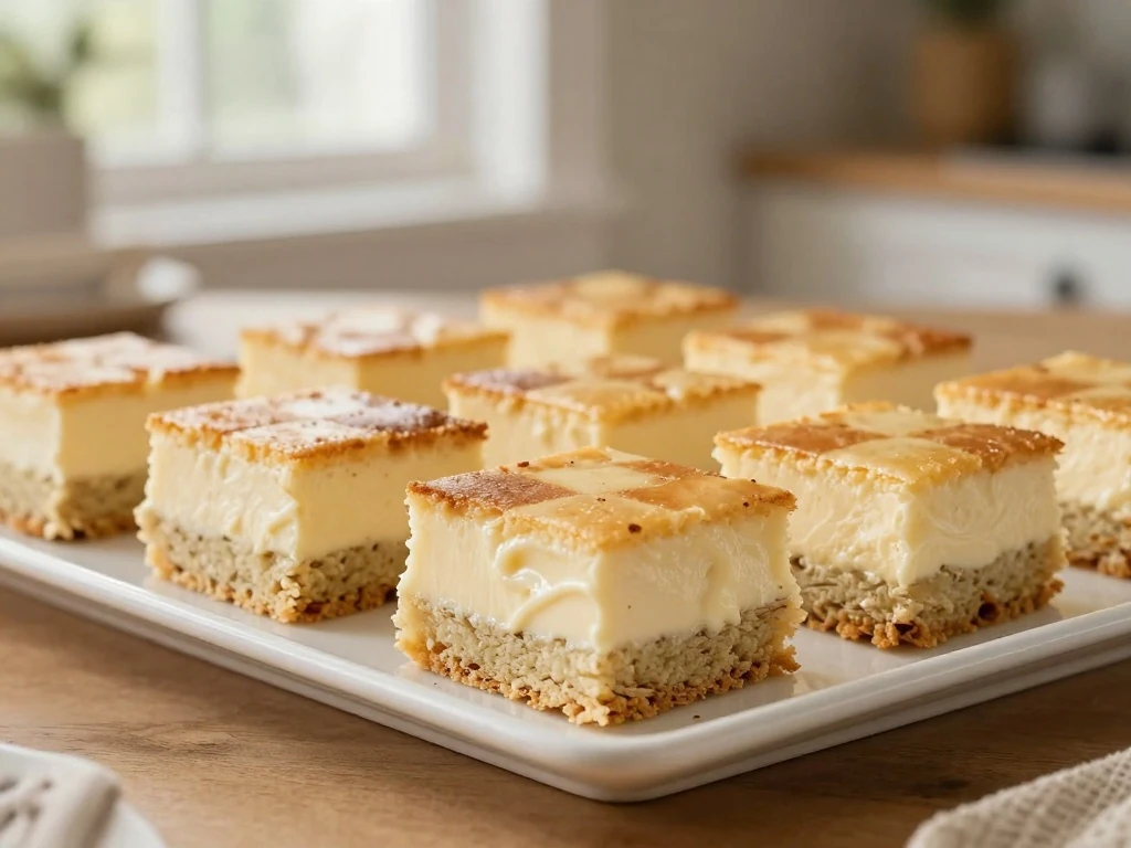 Classic chess cake squares arranged on a serving platter