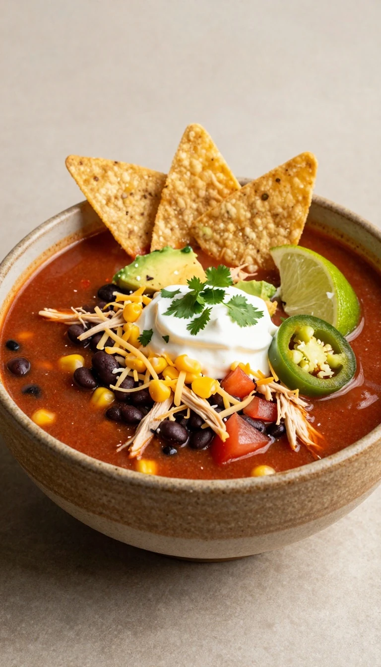 Chicken Tortilla Soup with black beans and corn