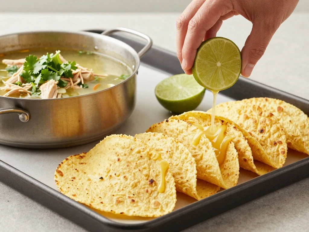 Crispy tortilla strips prepared to serve with chicken soup