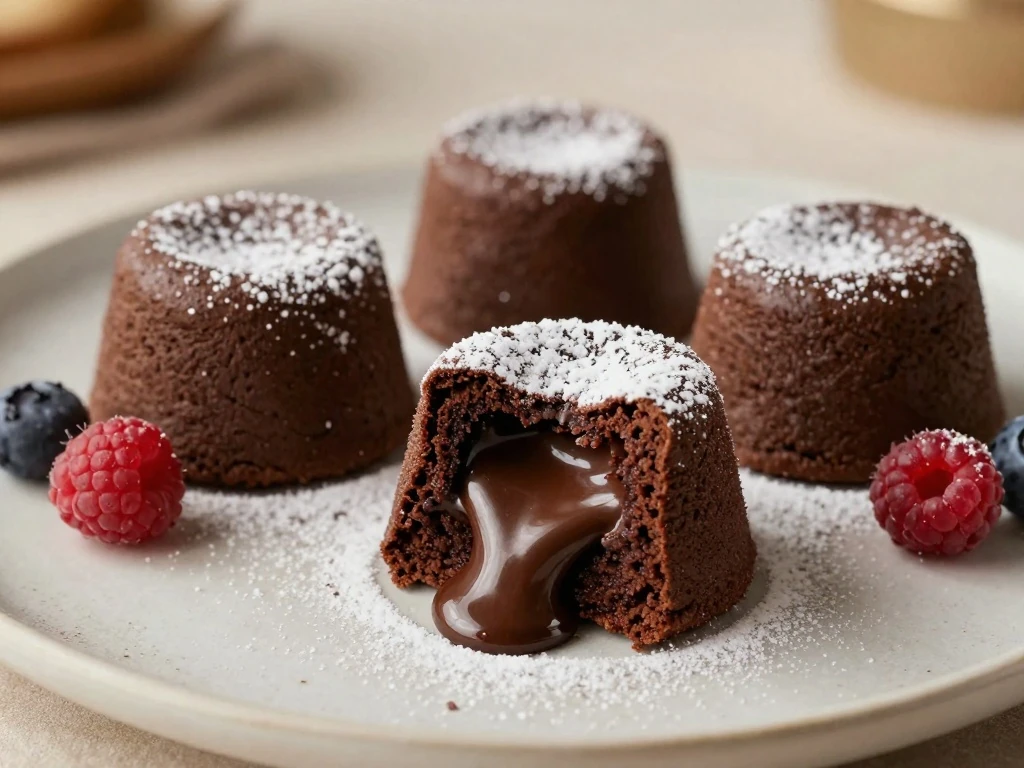 Individual chocolate lava cakes with warm molten centers