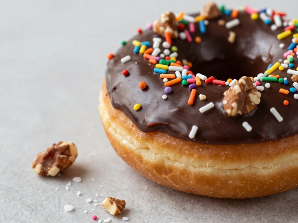 Chocolate glazed donut with sprinkles and topping ideas