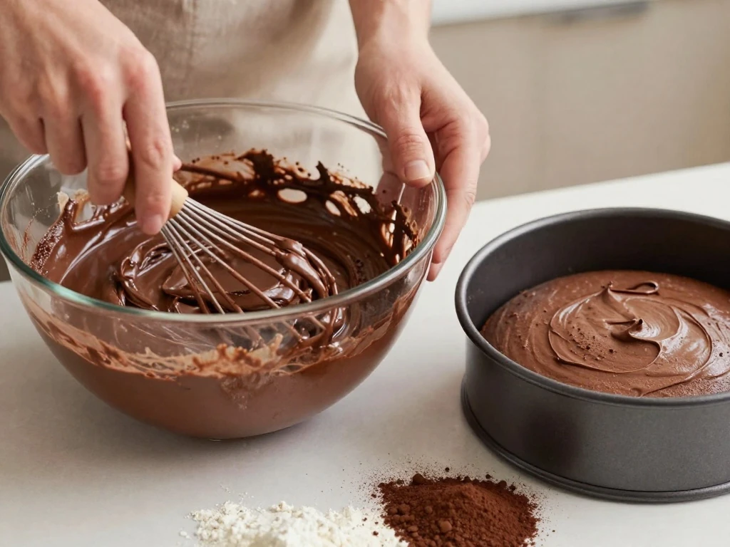 Whisking batter for a moist chocolate cake