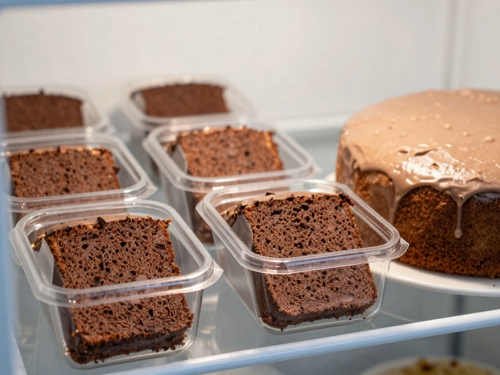 Chocolate cake slices prepared for storage