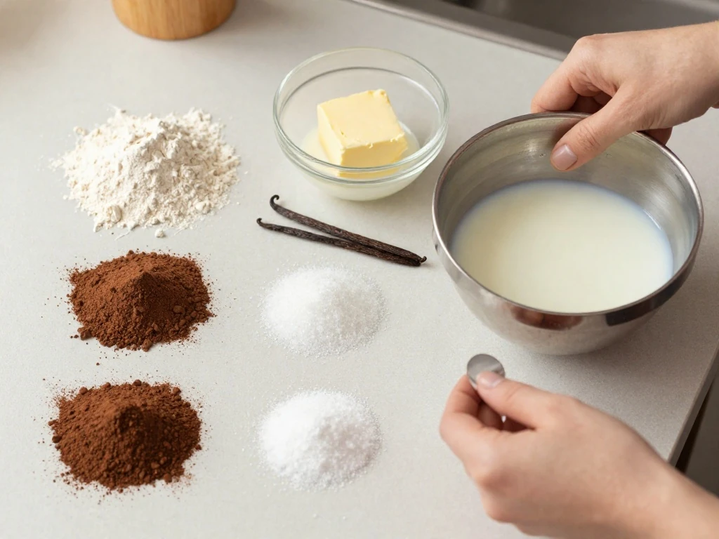 Ingredients for an easy chocolate pudding cake recipe
