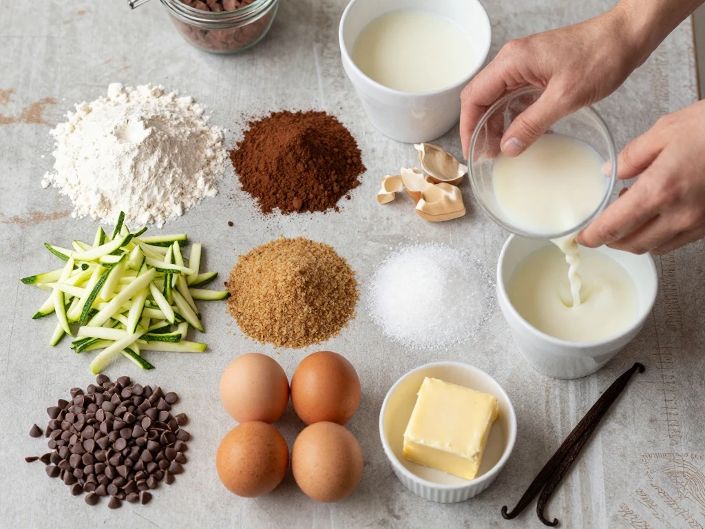 Ingredients for homemade chocolate zucchini cake